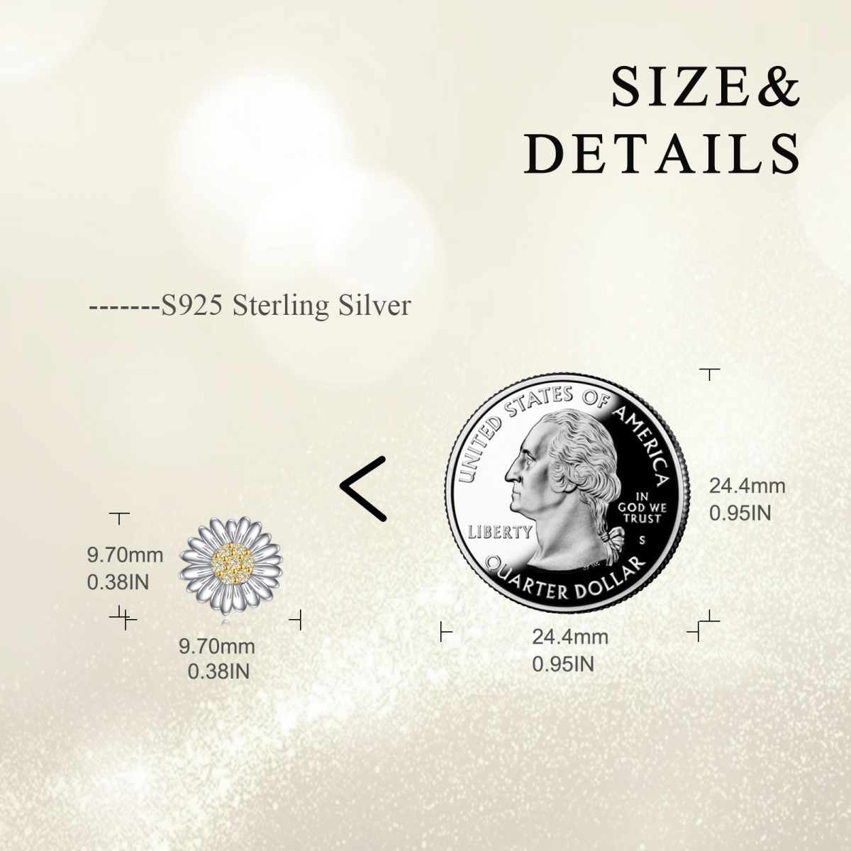 Sterling Silver Two-tone Cubic Zirconia Sunflower Stud Earrings-5