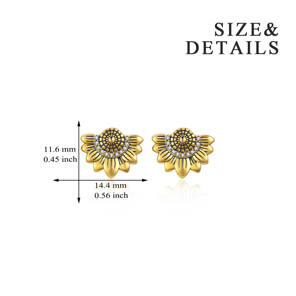 Sterling Silver Two-tone Sunflower Stud Earrings-5