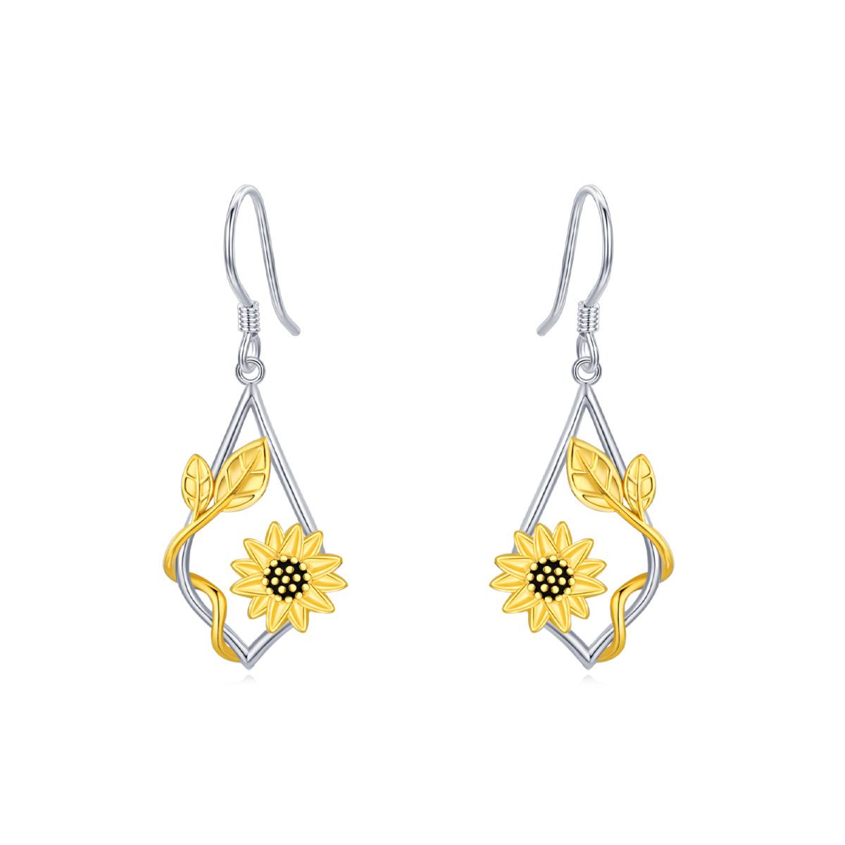 Sterling Silver Two-tone Sunflower Stud Earrings-1