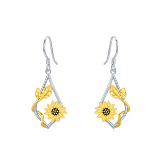 Sterling Silver Two-tone Sunflower Stud Earrings-12