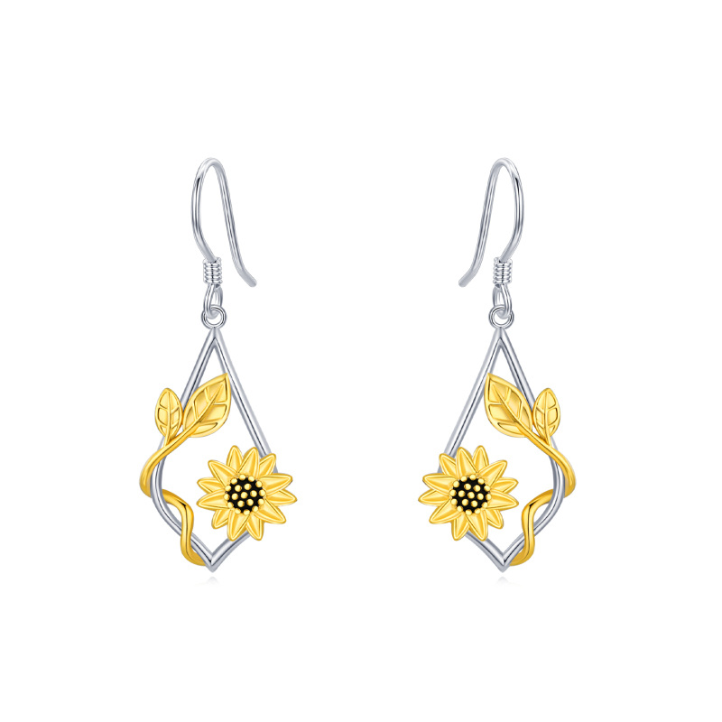 Sterling Silver Two-tone Sunflower Stud Earrings-9
