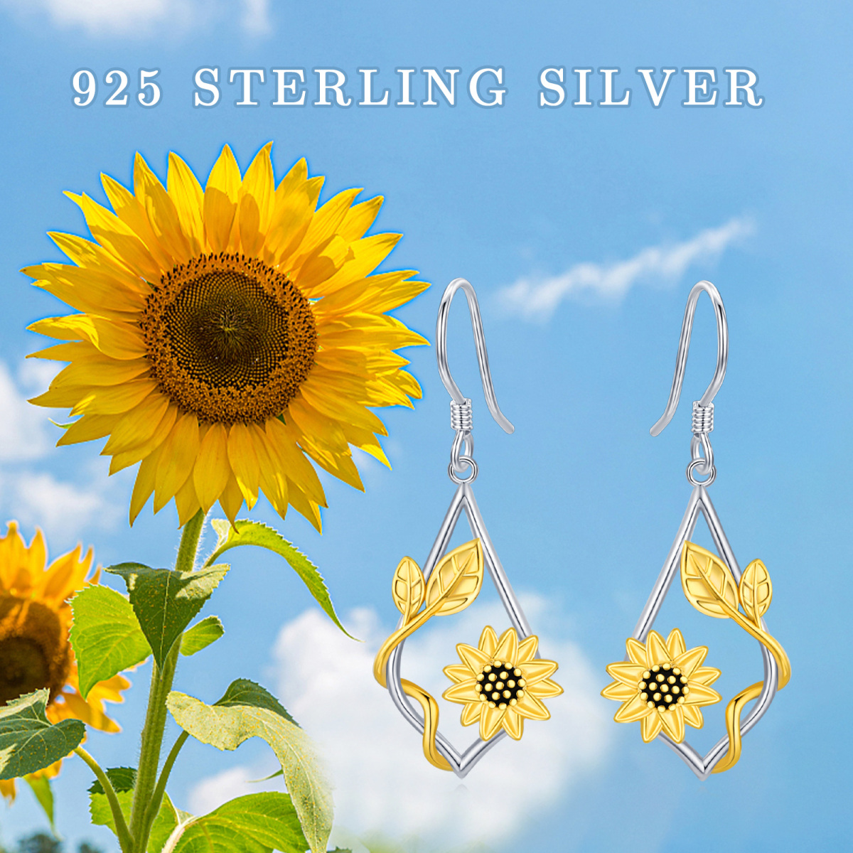 Pendientes girasol bicolor en plata de ley-5