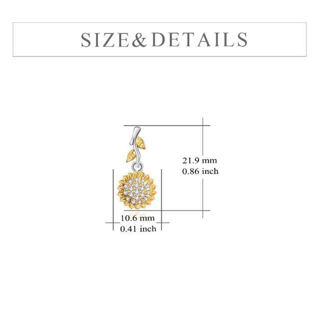 Sterling Silver Two-tone Cubic Zirconia Sunflower Stud Earrings-5