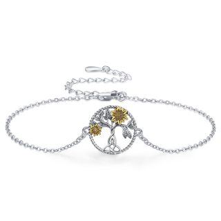 Sterling Silver Two-Tone Sunflower & Tree Of Life Pendant Bracelet For Women-1