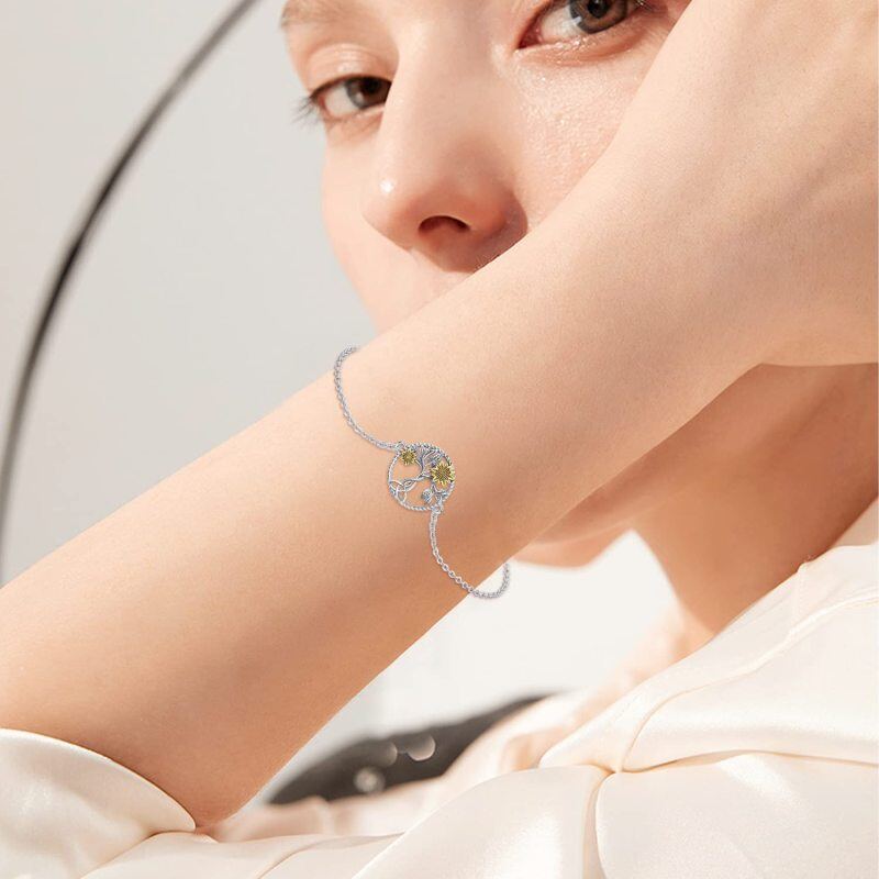 Sterling Silver Two-Tone Sunflower & Tree Of Life Charm Bracelet For Women-3