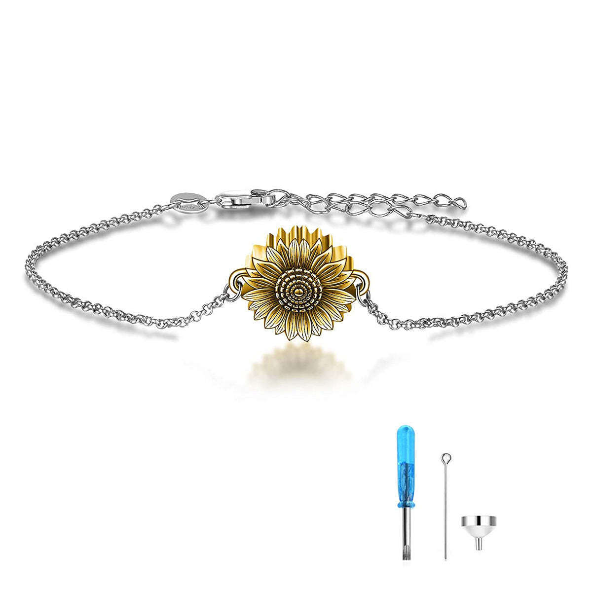 Sterling Silver Two-tone Sunflower Urn Bracelet for Ashes-1