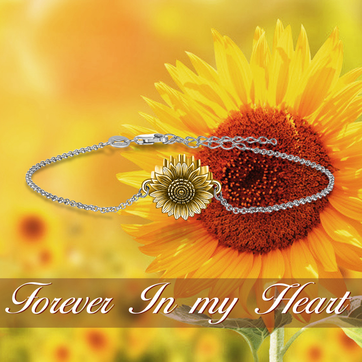 Sterling Silver Two-tone Sunflower Urn Bracelet for Ashes-3