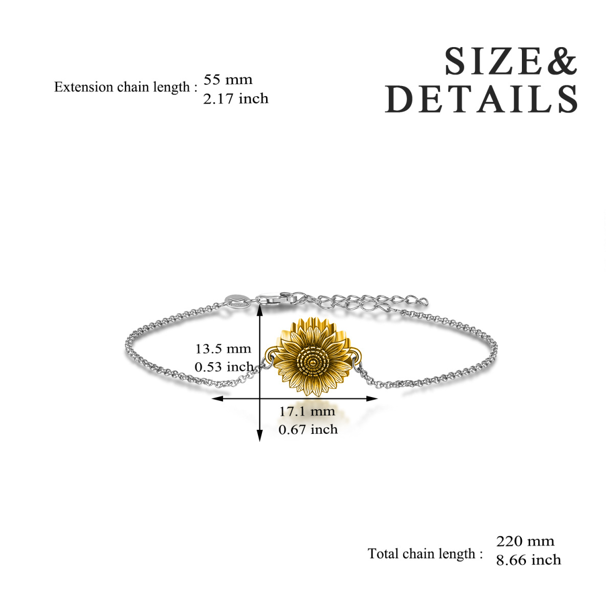 Sterling Silver Two-tone Sunflower Urn Bracelet for Ashes-6