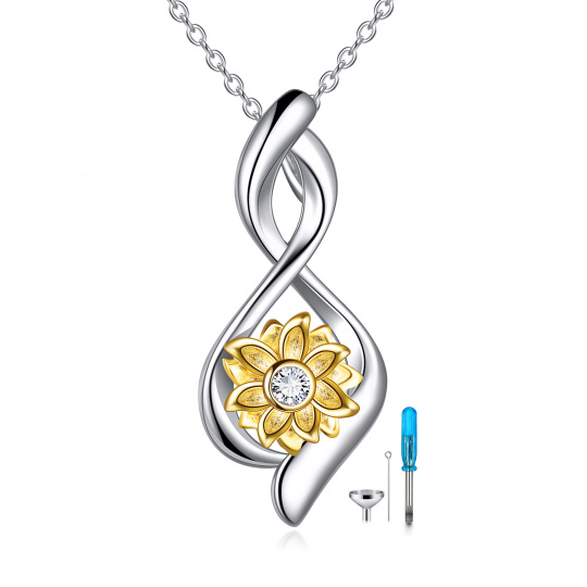 Sterling Silver Two-tone Sunflower Urn Necklace for Ashes