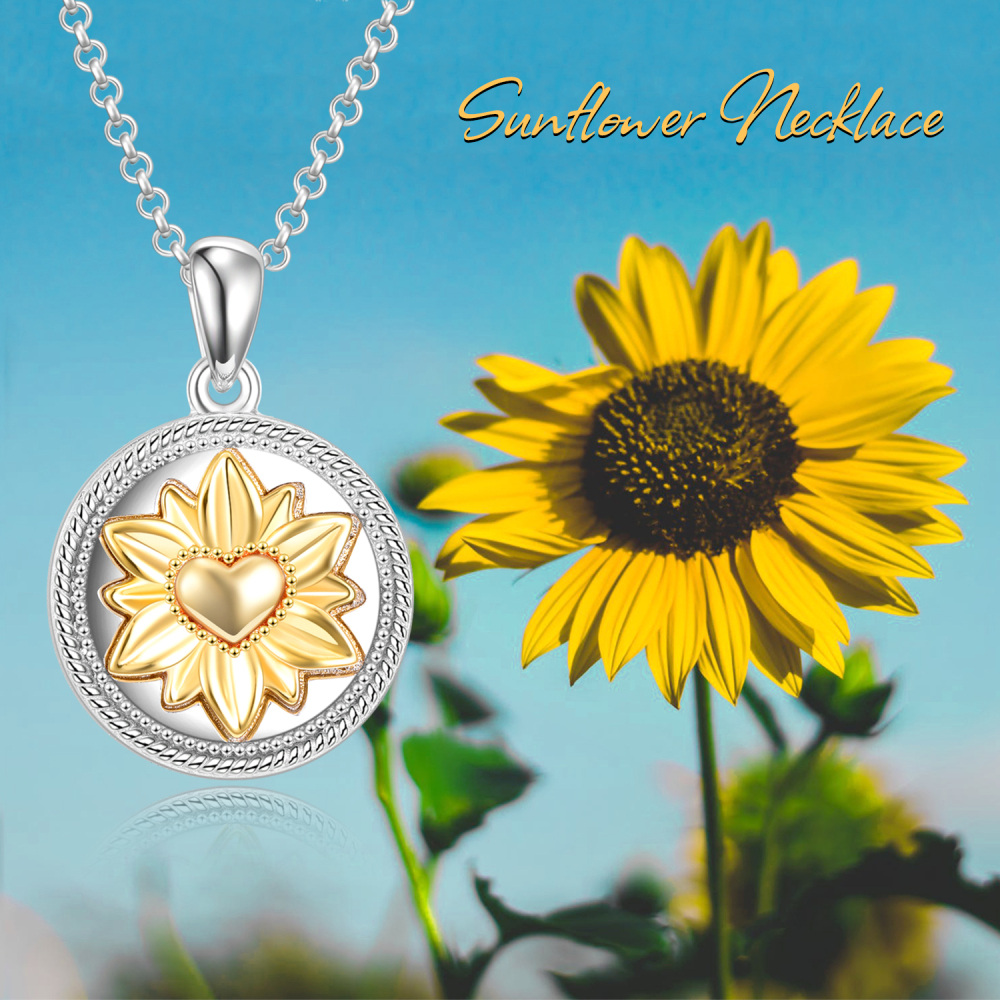 Sterling Silver Two-tone Sunflower Urn Necklace for Ashes with Engraved Word-5