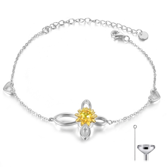 Sterling Silber zweifarbig Cubic Zirkonia Sonnenblume Urne Halskette für Asche