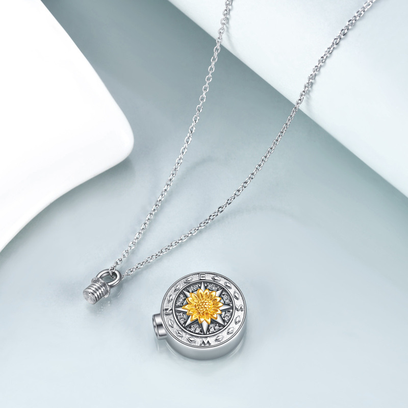Sterling Silver Two-tone Cubic Zirconia Sunflower Urn Necklace for Ashes-3