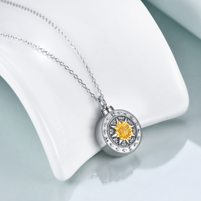 Sterling Silver Two-tone Cubic Zirconia Sunflower Urn Necklace for Ashes-4