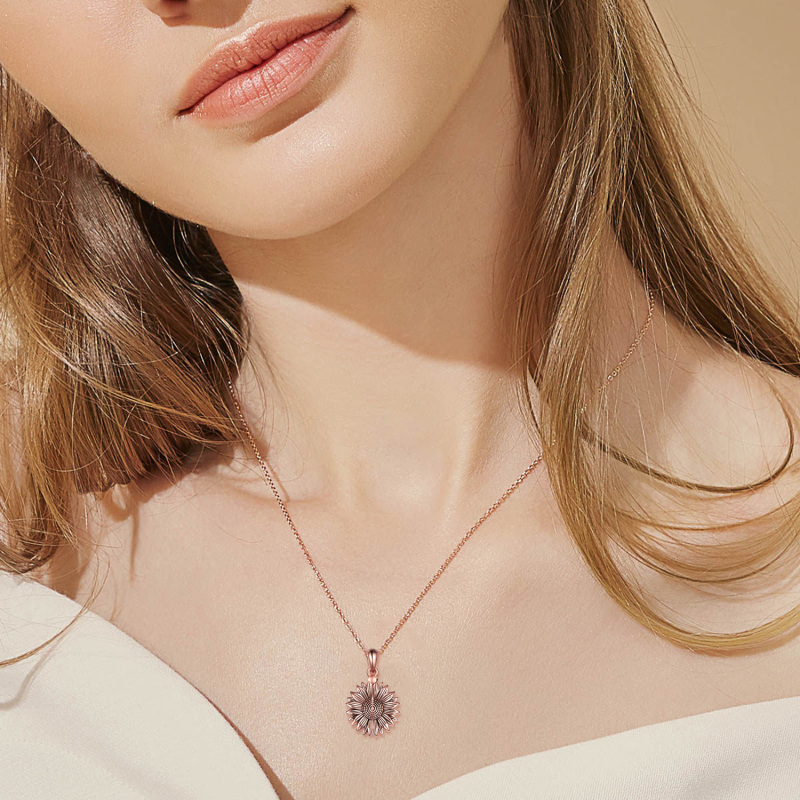 Sterling Zilveren Tweekleurige Zonnebloem Urn Ketting voor As met Gegraveerd Woord-2