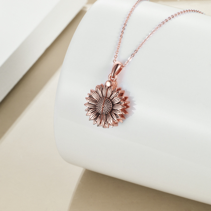 Sterling Zilveren Tweekleurige Zonnebloem Urn Ketting voor As met Gegraveerd Woord-5