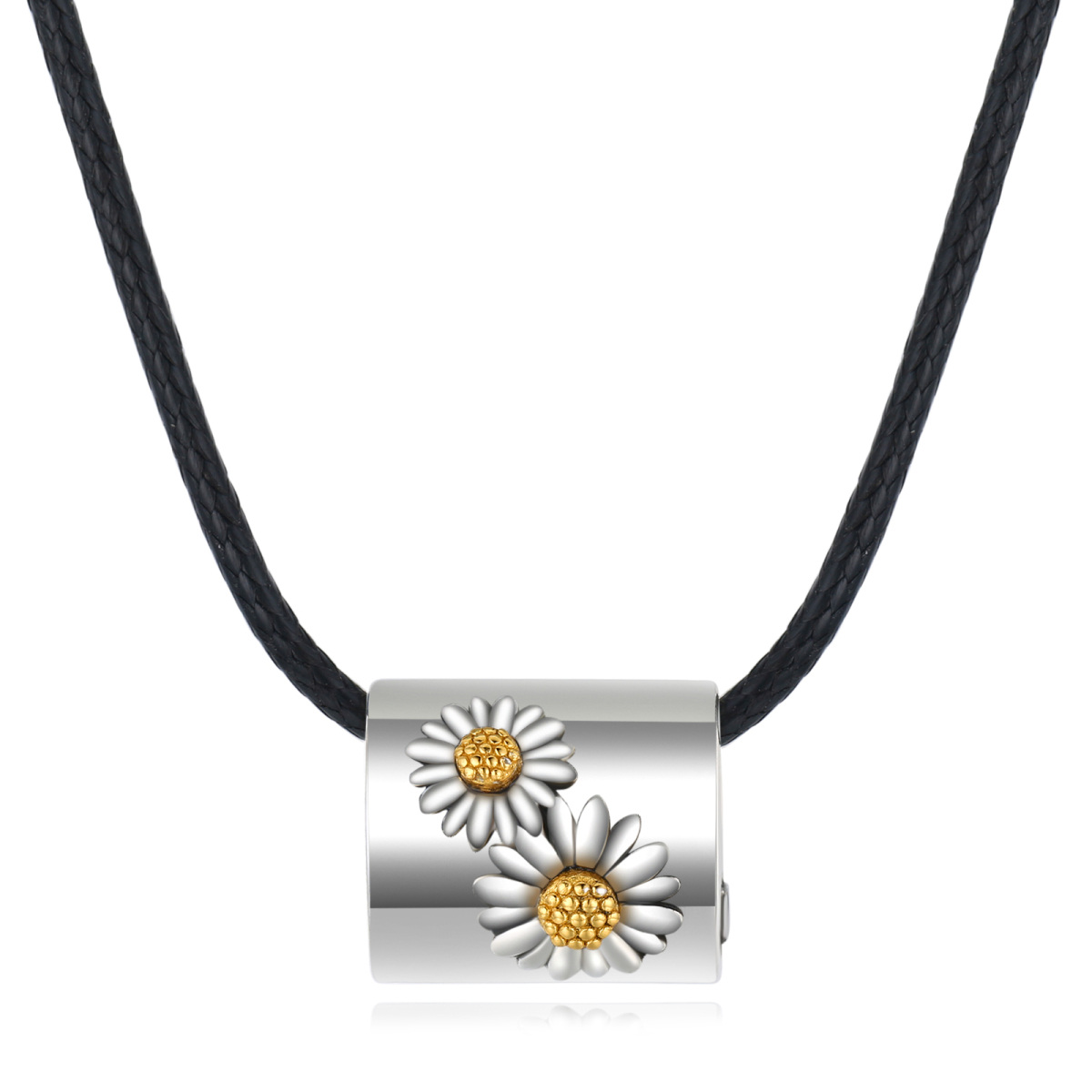 Sterling Silver Two-tone Sunflower Urn Necklace for Ashes-1