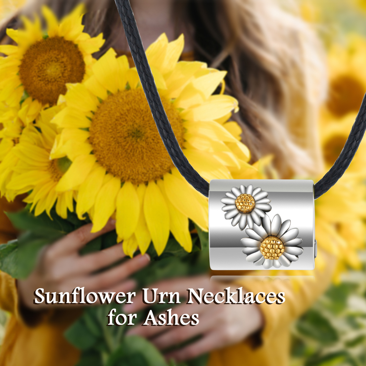 Sterling Silver Two-tone Sunflower Urn Necklace for Ashes-5