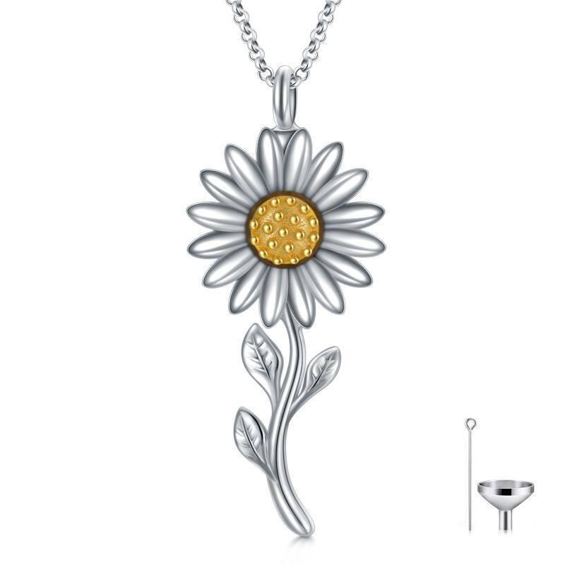 Sterling Silver Two-tone Sunflower Urn Necklace for Ashes-1