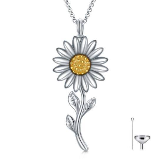 Sterling Silver Two-tone Sunflower Urn Necklace for Ashes