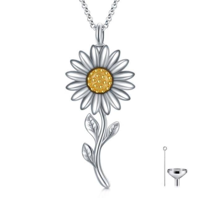 Collar Urna Girasol Plata de Ley Bicolor para Cenizas-1