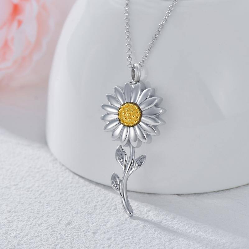 Sterling Silver Two-tone Sunflower Urn Necklace for Ashes-3