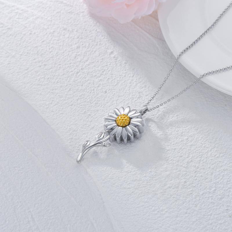 Sterling Silver Two-tone Sunflower Urn Necklace for Ashes-4