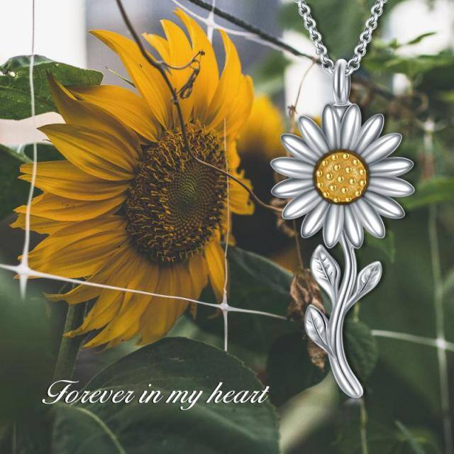 Sterling Silver Two-tone Sunflower Urn Necklace for Ashes-5