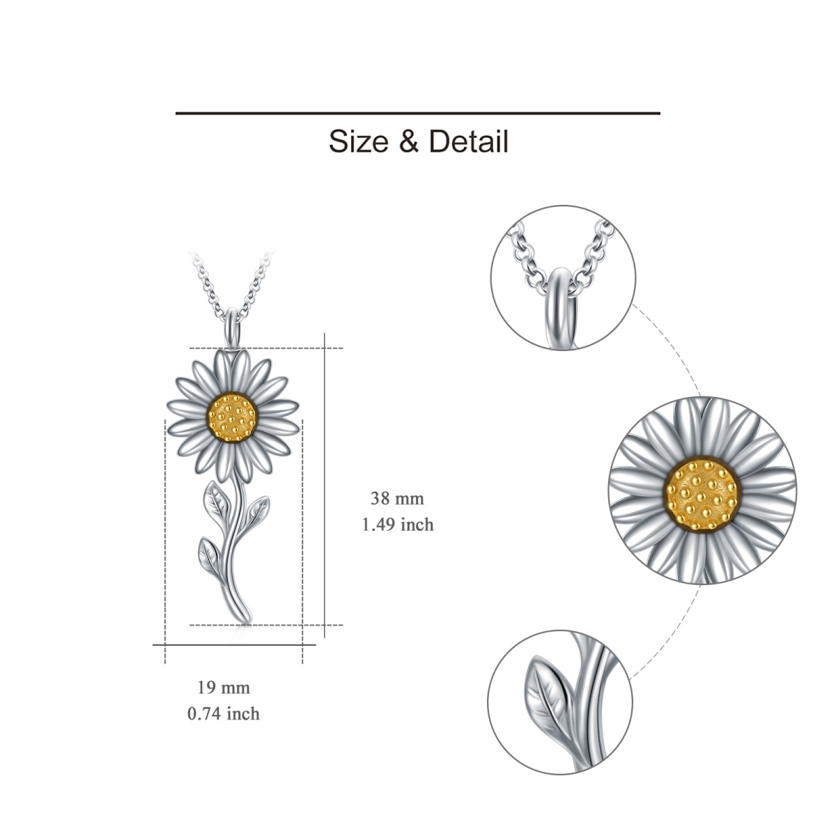 Sterling Silber zweifarbig Sonnenblume Urne Halskette für Asche-6