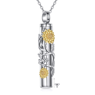 Sterling Silver Two-tone Sunflower Urn Necklace for Ashes-18