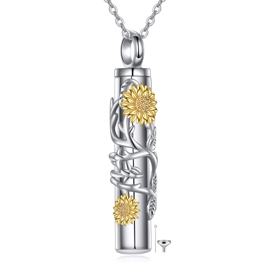 Sterling Silver Two-tone Sunflower Urn Necklace for Ashes