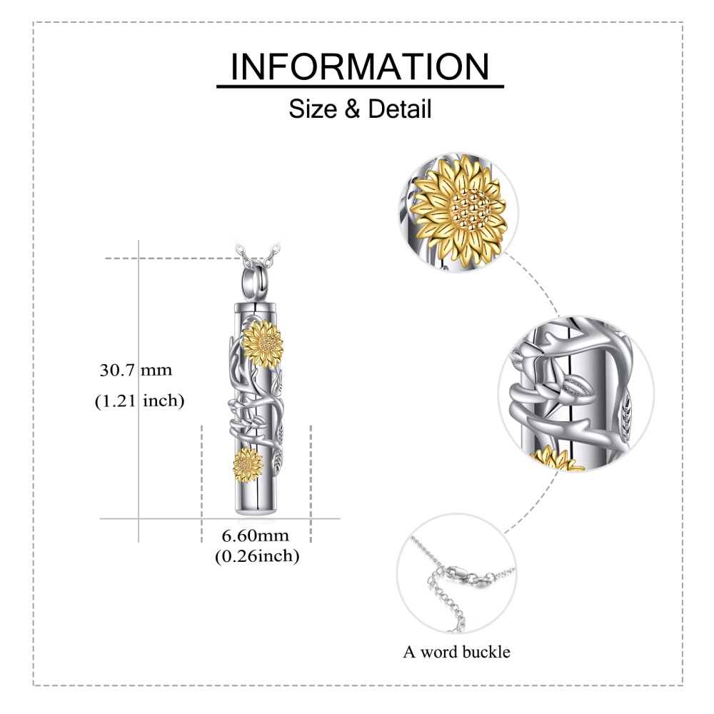 Sterling Silver Two-tone Sunflower Urn Necklace for Ashes-5