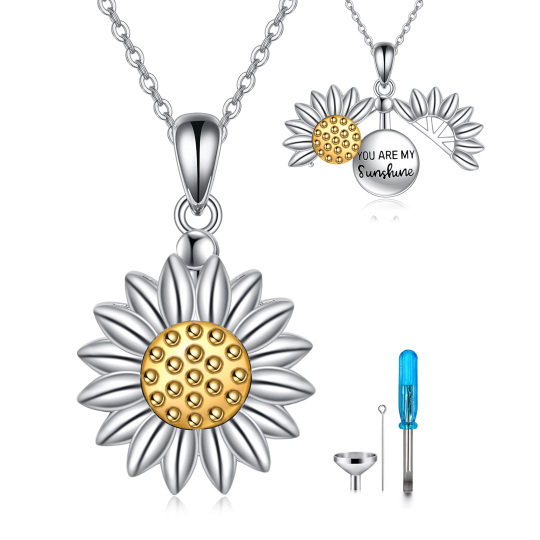 Collana d'argento bicolore con girasole per le ceneri