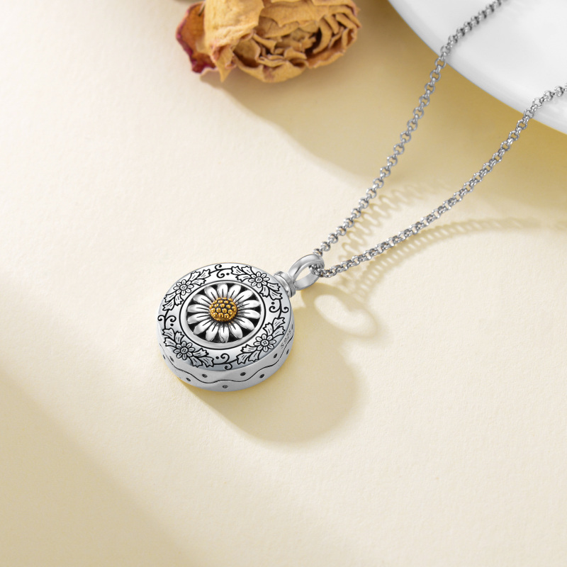 Sterling Silver Two-tone Sunflower Urn Necklace for Ashes with Rolo Chain-5