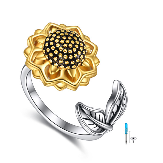 Sterling Silber zweifarbig Sonnenblume Urne Ring