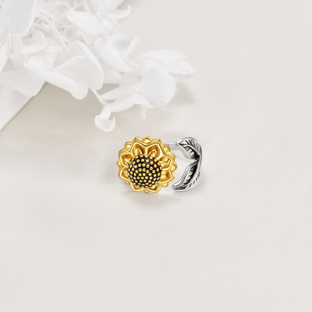 Sterling Silver Two-tone Sunflower Urn Ring-3