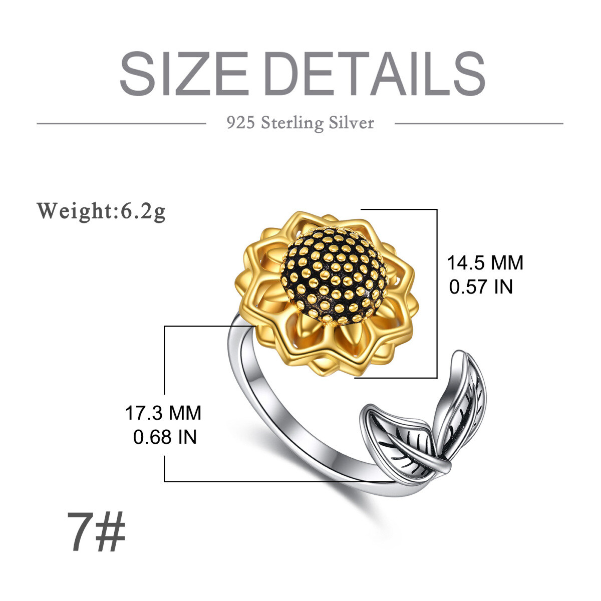 Sterling Silver Two-tone Sunflower Urn Ring-5