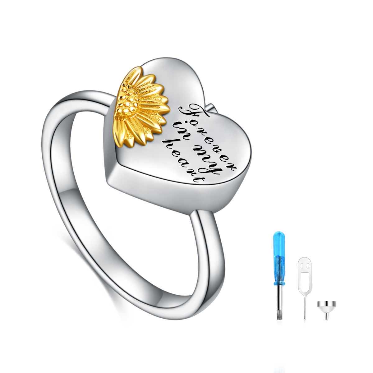 Anillo de urna con girasol en dos tonos de plata de ley-1