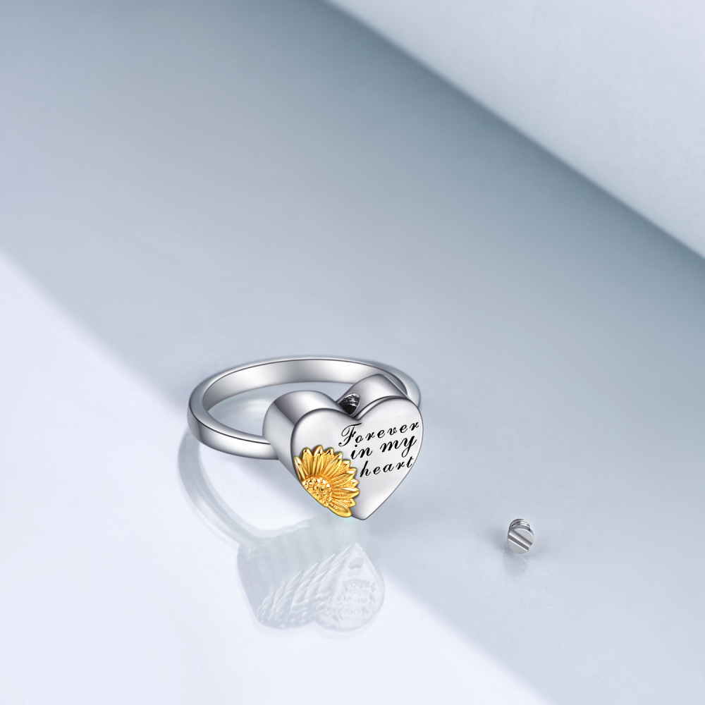 Sterling Silver Two-tone Sunflower Urn Ring-2