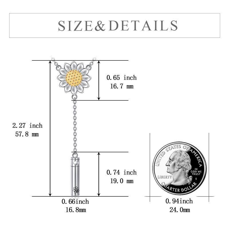 Sterling zilveren tweekleurige zonnebloem & verticale staaf urnenketting voor as-4