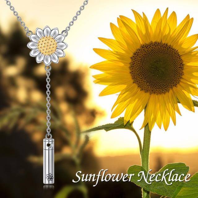 Collier en argent sterling pour cendres avec barre verticale et tournesol bicolore-5