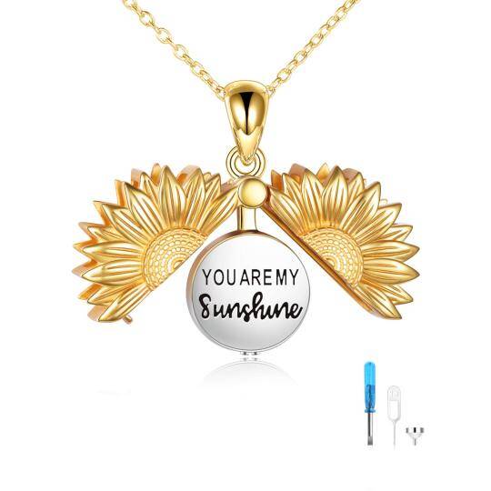 Zweifarbige Urnenhalskette für die Asche aus Sterlingsilber mit Sonnenblume „You Are My Sunshine“