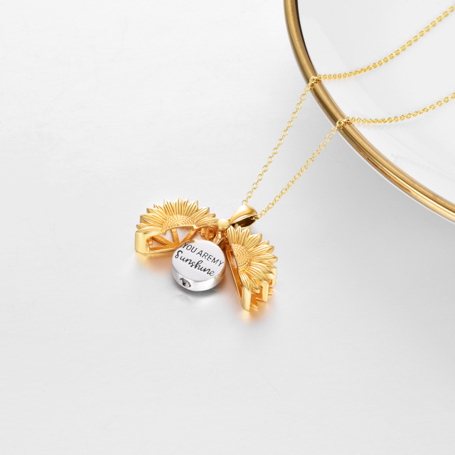 Collar de urna de cremación para cenizas en plata de ley con diseño de girasol en dos tonos "You Are My Sunshine"-3