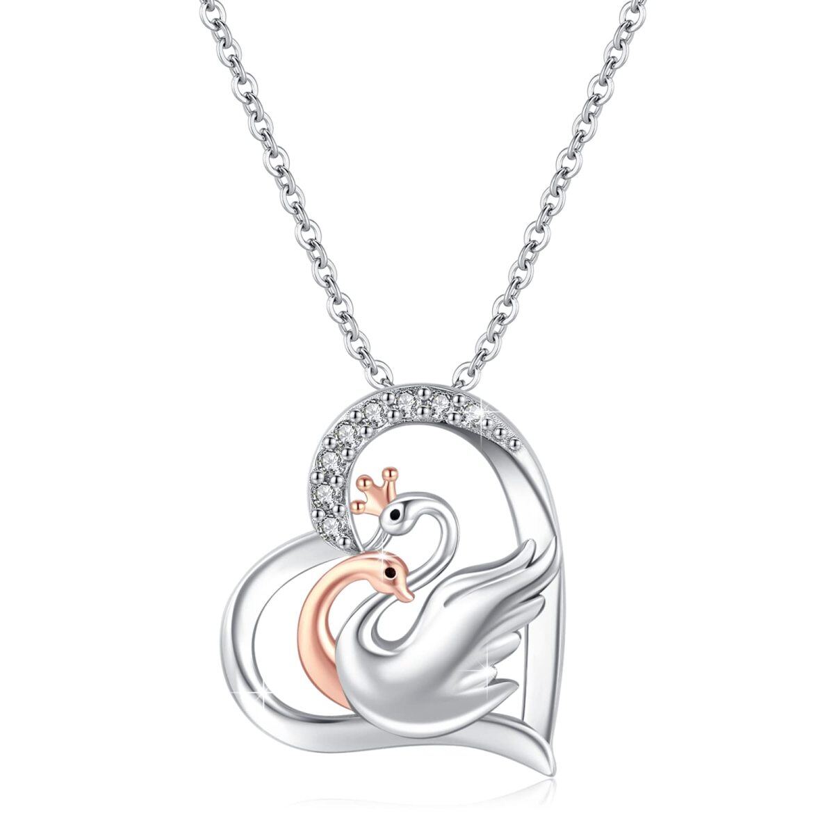 Collana con ciondolo a forma di cigno in argento sterling con zirconia cubica bicolore-1