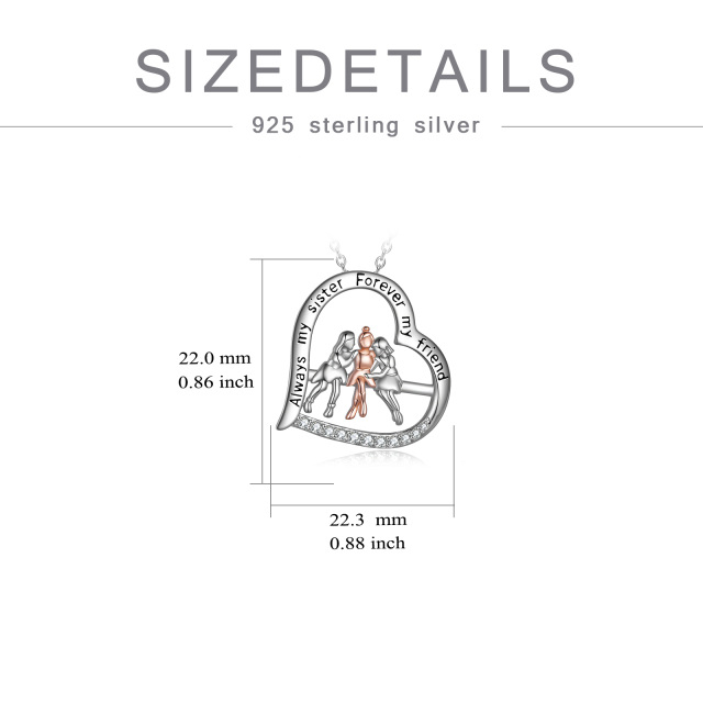 Sterling Silber zweifarbig Drei Schwestern & Herz Anhänger Halskette mit eingraviertem Wort-5