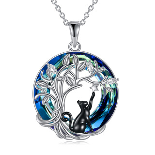 Sterling Silver Two-tone Tree Of Life Crystal Pendant Necklace-9