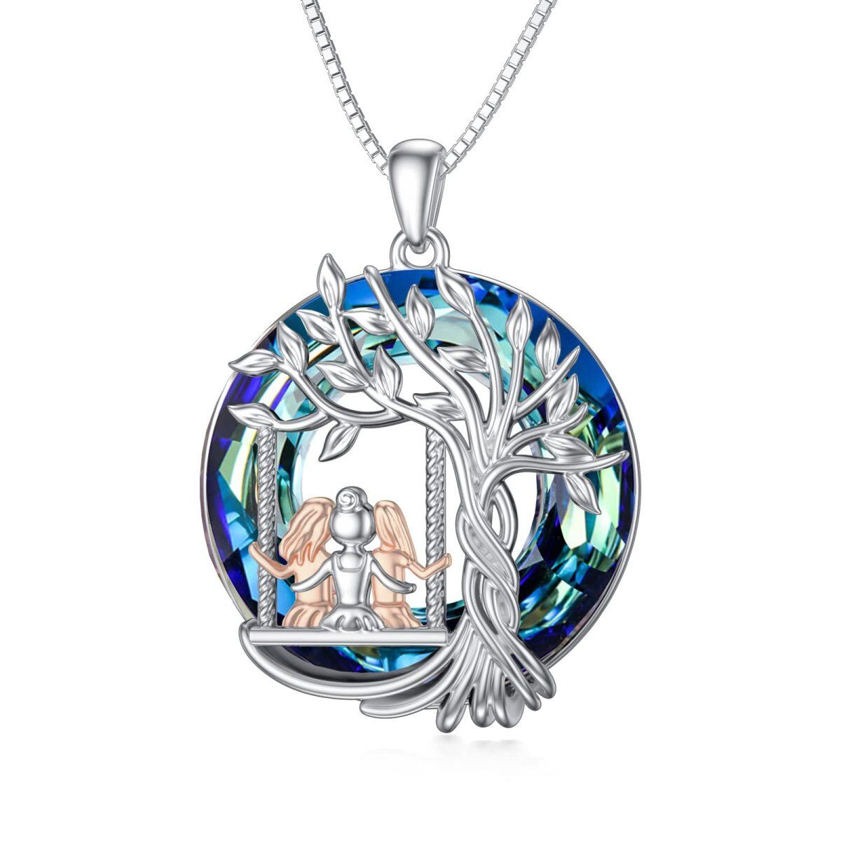 Sterling Silver Two-tone Tree Of Life Crystal Pendant Necklace-1