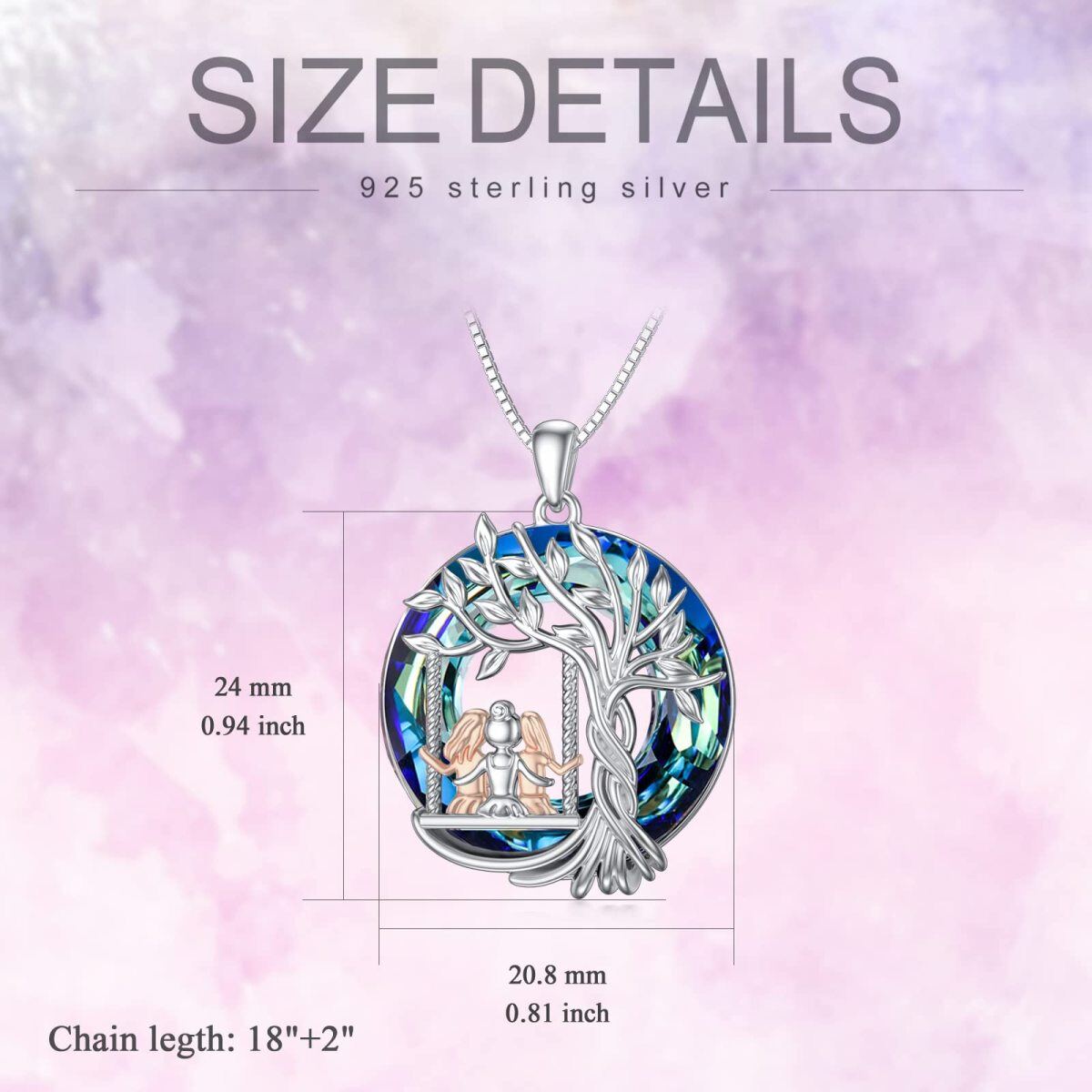 Sterling Silver Two-tone Tree Of Life Crystal Pendant Necklace-5