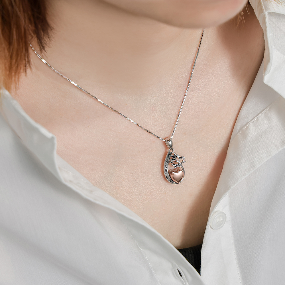 Sterling Silver Two-Tone Heart Cubic Zirconia Tree Of Life & Infinity Symbol Urn Necklace For Ashes For Women Best Friends-2