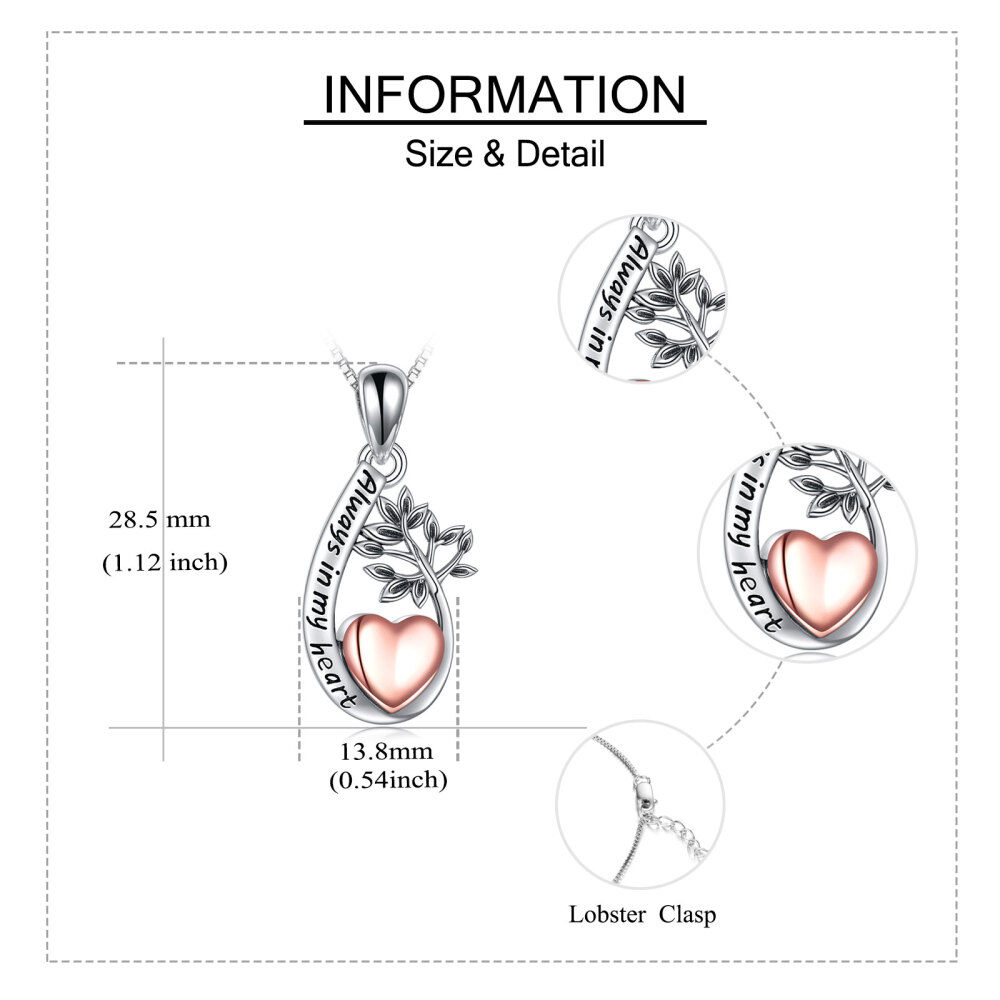 Sterling Silver Two-Tone Heart Cubic Zirconia Tree Of Life & Infinity Symbol Urn Necklace For Ashes For Women Best Friends-5