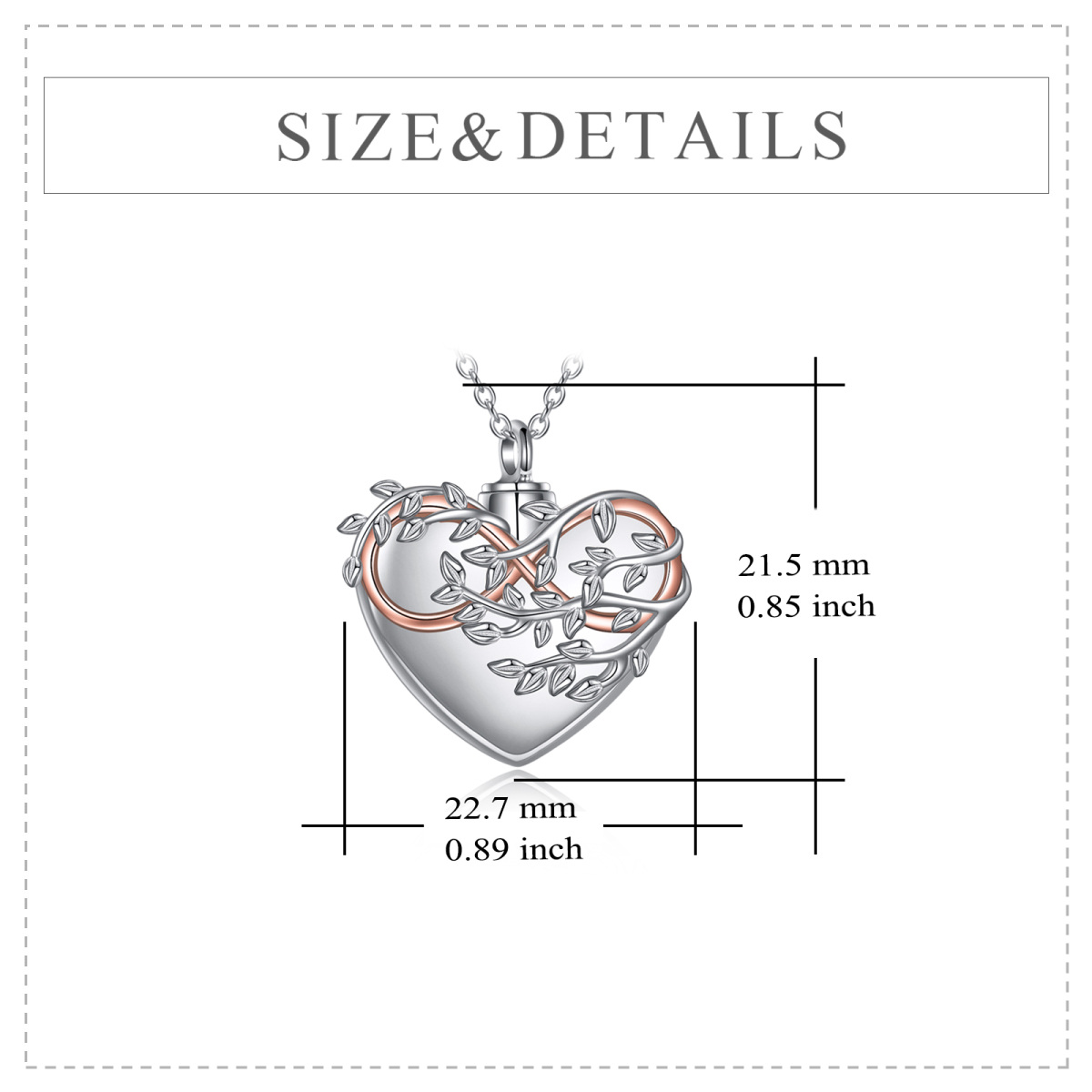 Sterling Silver Two-Tone Tree Of Life & Heart With Infinity Symbol Urn Necklace For Ashes-5